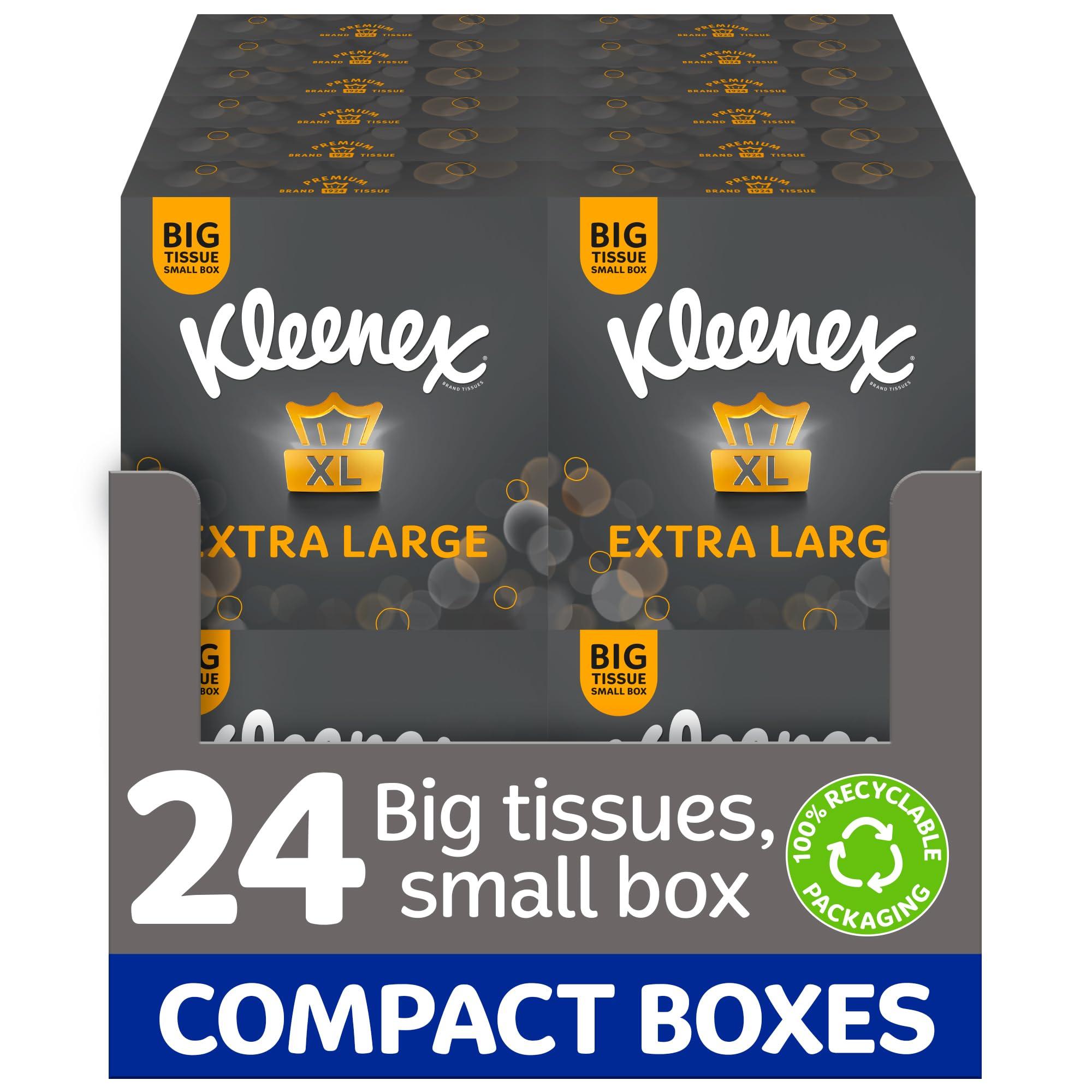 Kleenex Kleenex Extra Large Facial Tissues, 100% Recyclable Packaging, 24 Compact Tissue Boxes, 1056 Tissues (24 boxes)