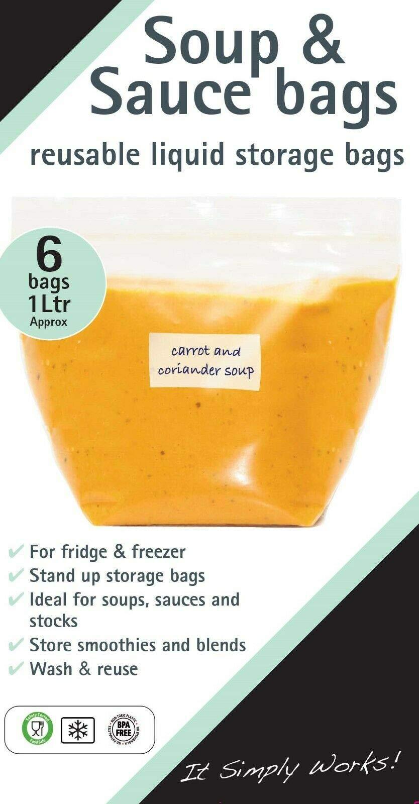 Toastabags Toastabags Pack of 6, 1 Litre Reusable Soup & Sauce Liquid Storage Bags