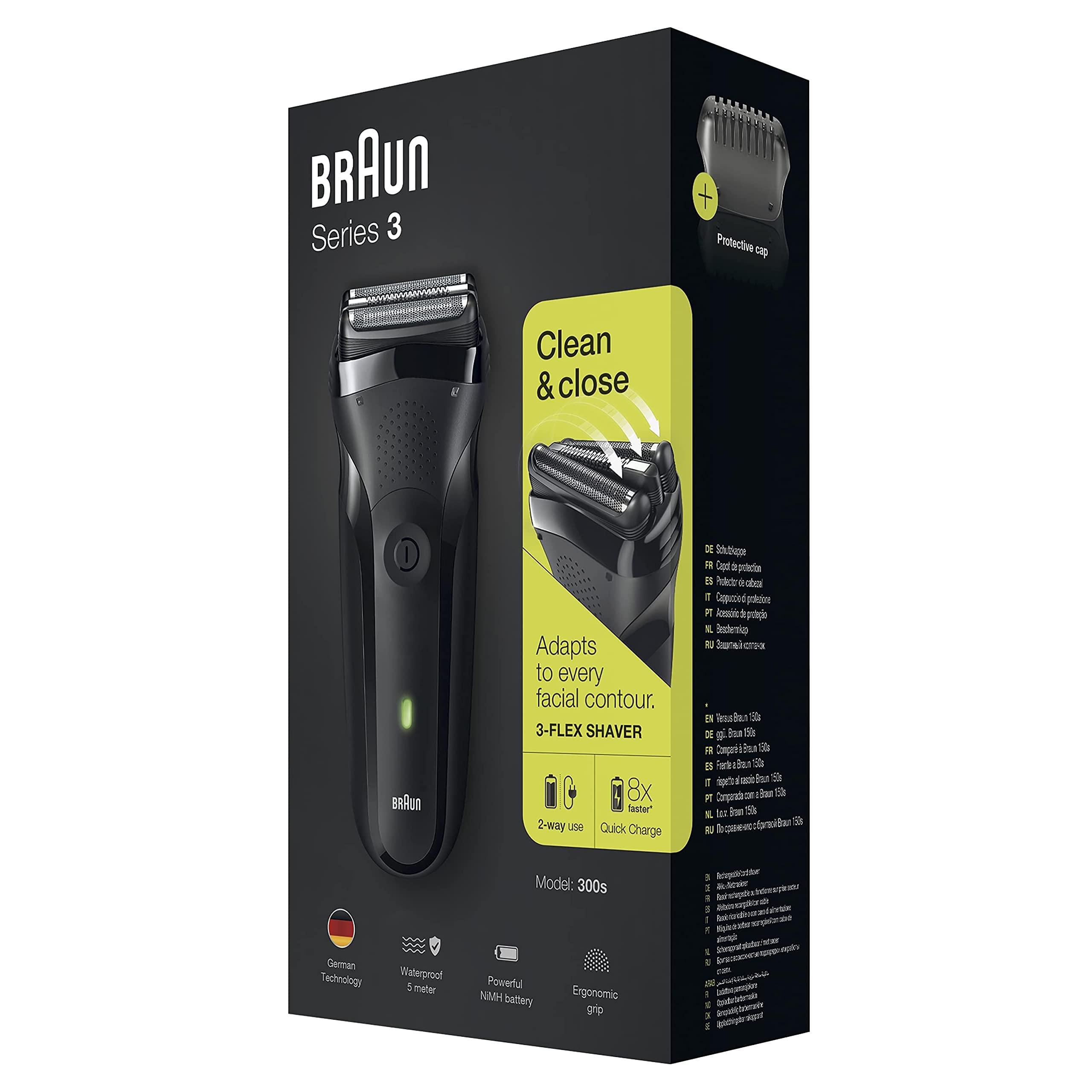 Braun Braun Series 3 Electric Shaver For Men with Precision Beard Trimmer, UK 2 Pin Plug, 300s, Black Razor
