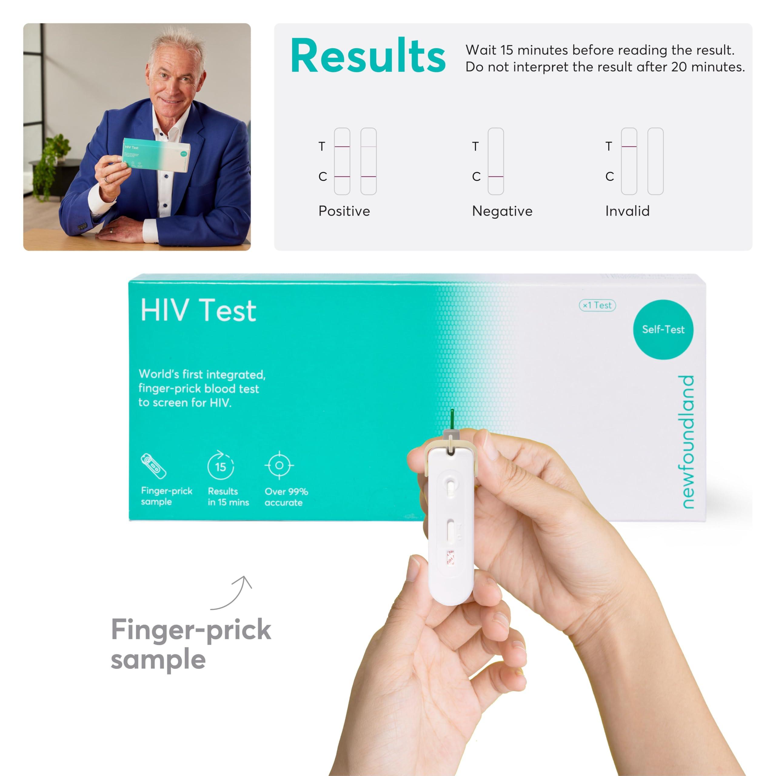 Newfoundland Newfoundland HIV Test Kit - 1 Test - HIV Positive Detection - 99% Accurate Home Test for Viral Load Levels - CE Certified - Blood Test Kit for HIV-1, HIV-2 Immunodeficiency - Detect Early HIV Signs