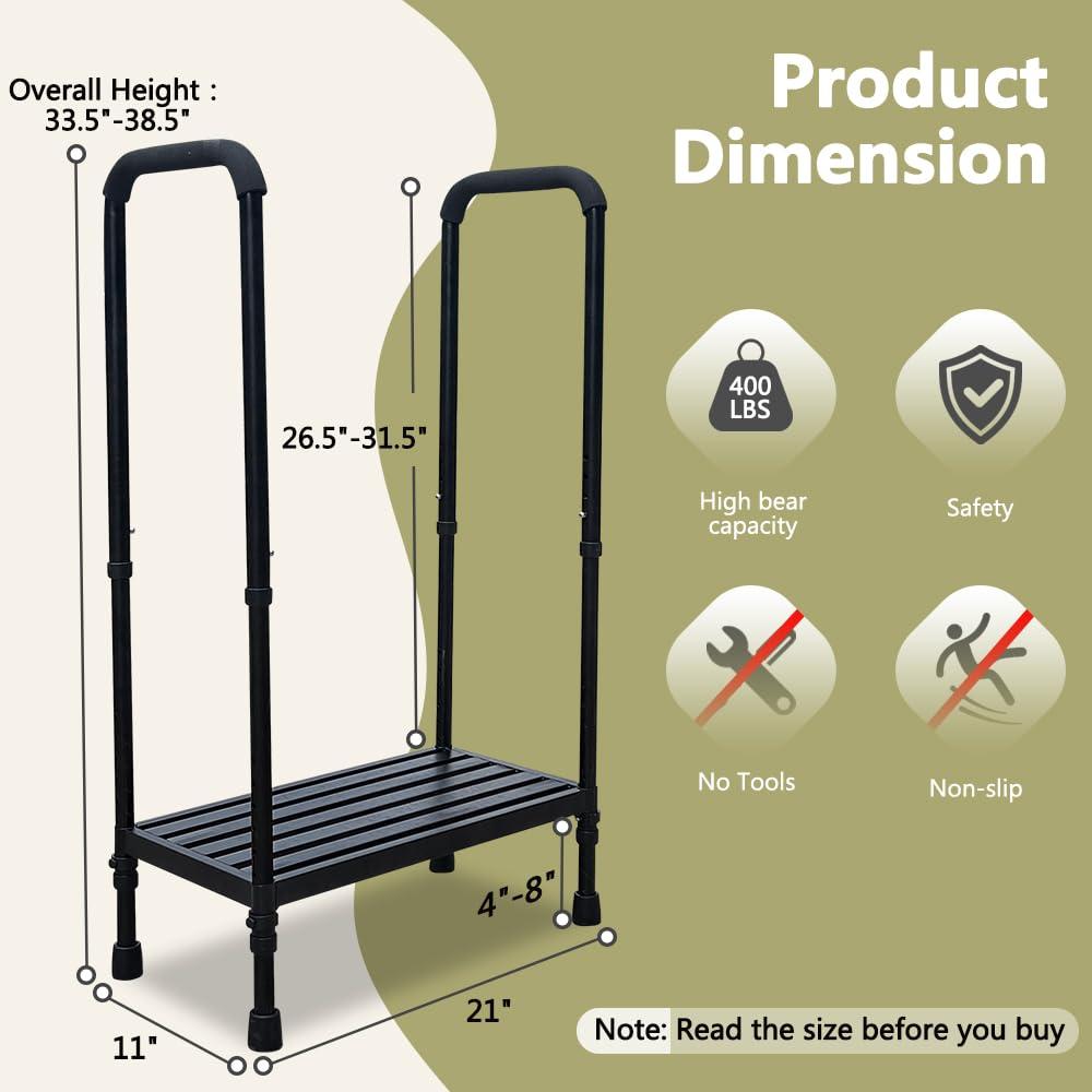 Mybow Medical Step Stool with Handle SUV Car Elderly Handicap Steps for RV Mobile Home with Handrail for Adults Seniors Bariatric Metal Stepping Stool Safety Step Assist Adjustable 400lb Footstool