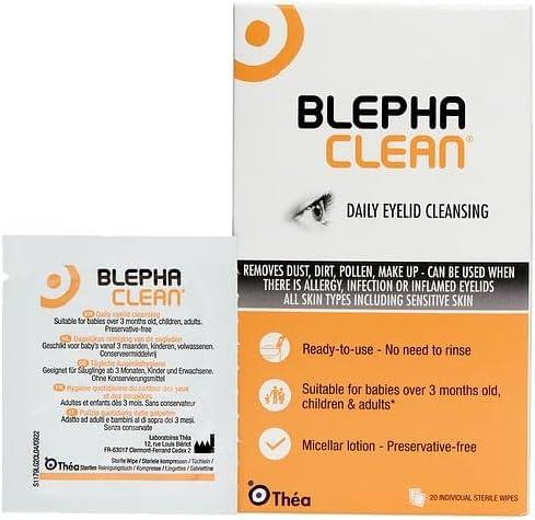 Blephaclean 40 Blephaclean PF Daily Eyelid Wipes - Gentle Cleansing for eyelids and Skin Around The Eyes | Suitable for Babies (Over 3 Months Old), Children and Adults | 20 Sterile Plastic-Free Wipes x 2 Packs
