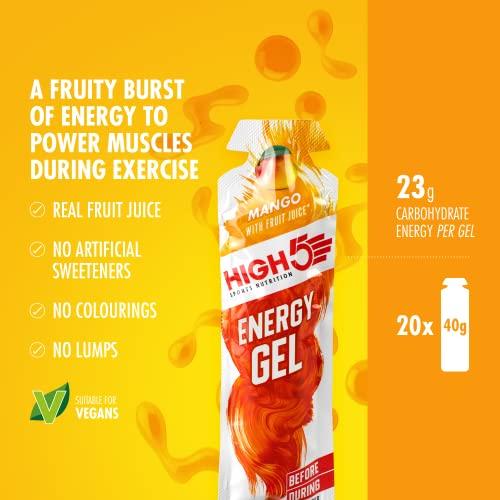 HIGH5 HIGH5 Energy Gels - Quick Release Sports Gels to Power Muscles for Peak Performance - Natural Fruit Juice & Caffeine-Free - On The Go Energy Boost for Running, Cycling and Endurance (Mango, 20 x 40g)