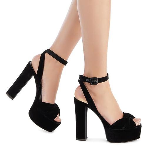 WOkismD WOkismD Platform Heels for Women Platform Sandals Womens Chunky Heel Open Toe Pumps Ankle Strap Bowknot slingback Block Heeled Sandals Wedding Party Dress Shoes,Black,34