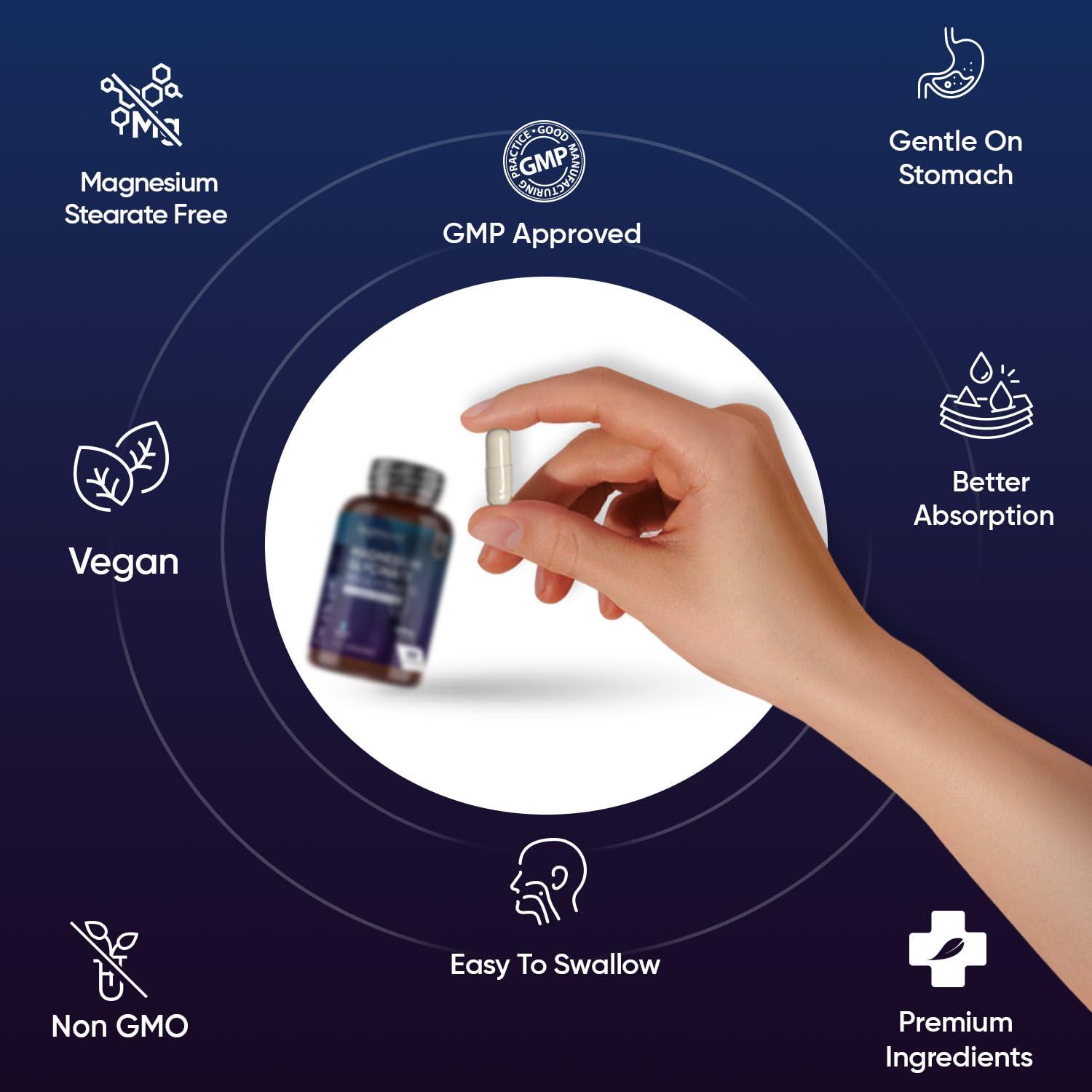 WeightWorld Magnesium Glycinate with Vitamin B6-1420mg Pure Magnesium Bisglycinate Powder Capsules - 180 Magnesium Bisglycinate Capsules - 3 Months Supply - High-Strength Magnesium Supplements