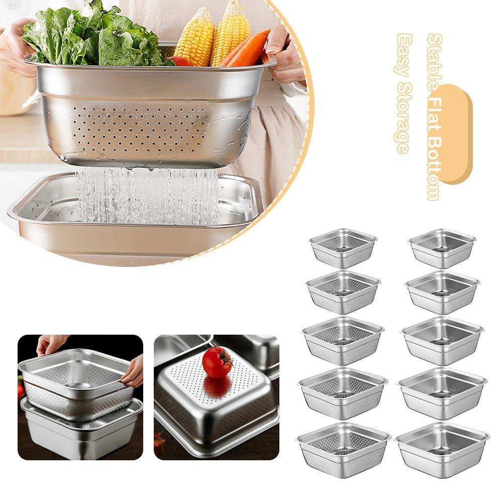 FreshCart Basics Stainless Steel Washing Up Bowl, Multi-Purpose Dish Tub for Sink, Large Square Container for Kitchen, Vegetable Washing Basin, Durable Dishpan for Home (leaky basin series)