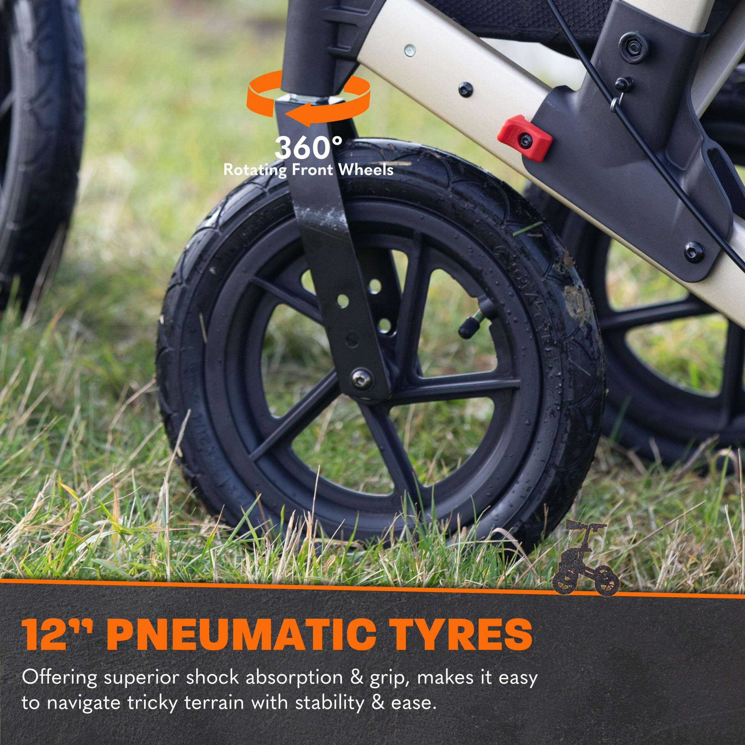 MobiQuip MobiQuip All Terrain 4 Wheel Walker with Seat, Folding Rollator with Large Wheels, Lightweight and Easy to Manoeuvre Over All Terrains, Walker for Adults Mobility or Walking Aid (Champagne)