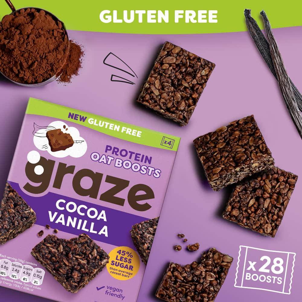GRAZE Graze - Protein Oat Bars - Gluten Free & Vegan Cocoa Vanilla Protein Oat Boosts - Total 28 Healthy Snacks Multipack