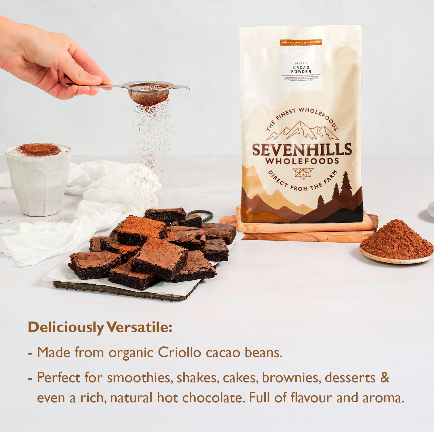 sevenhills wholefoods Sevenhills Wholefoods Organic Cacao/Cocoa Powder 1kg | Natural Source of Potassium & Manganese | Pure & Vegan for Hot Chocolate, Smoothies & Baking | Unsweetened & Non-Alkalised | GMO Free