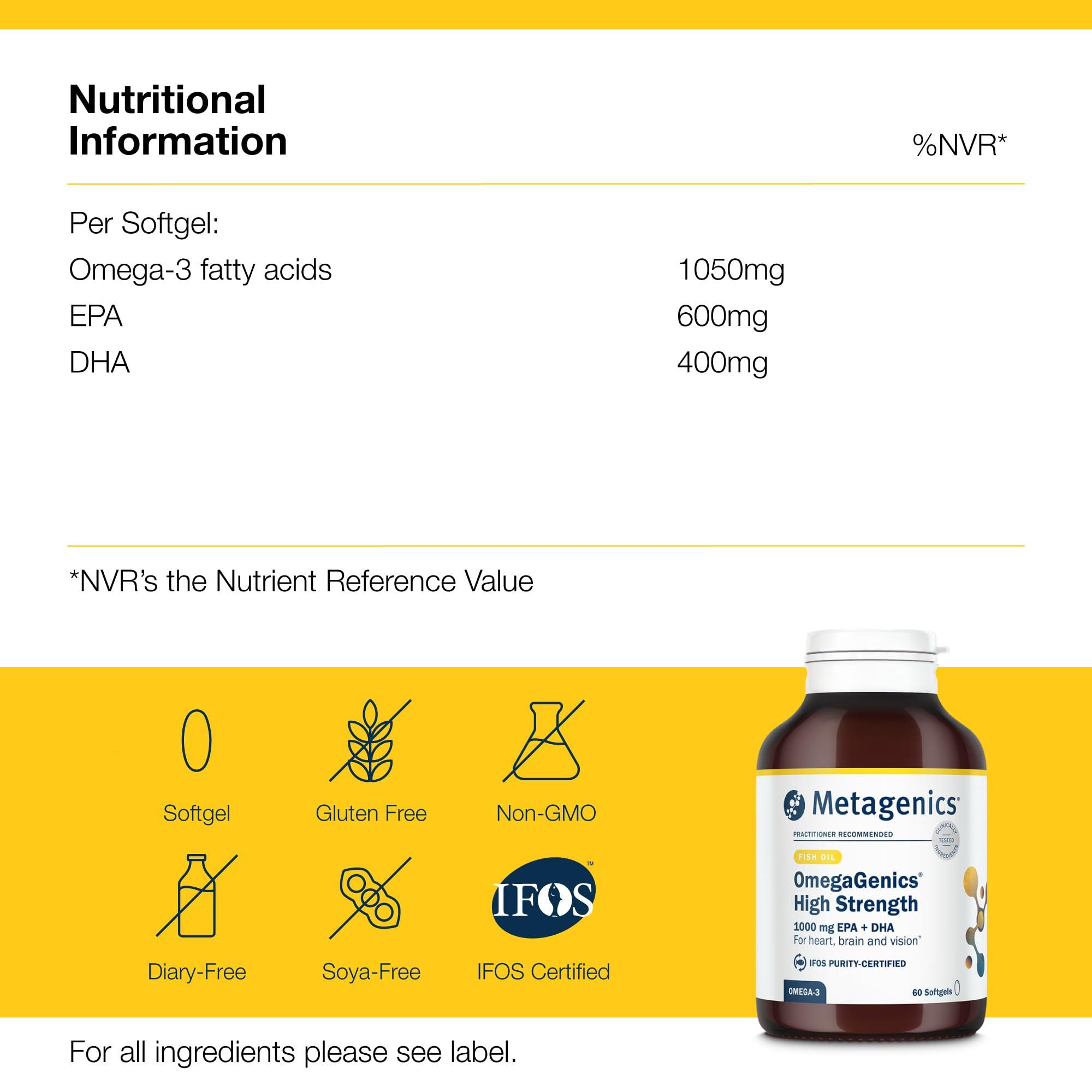 Metagenics Metagenics Omegagenics - High Strength Omega-3 Pure Fish Oil Supplement - 1000mg EPA & DHA - 60 Capsules