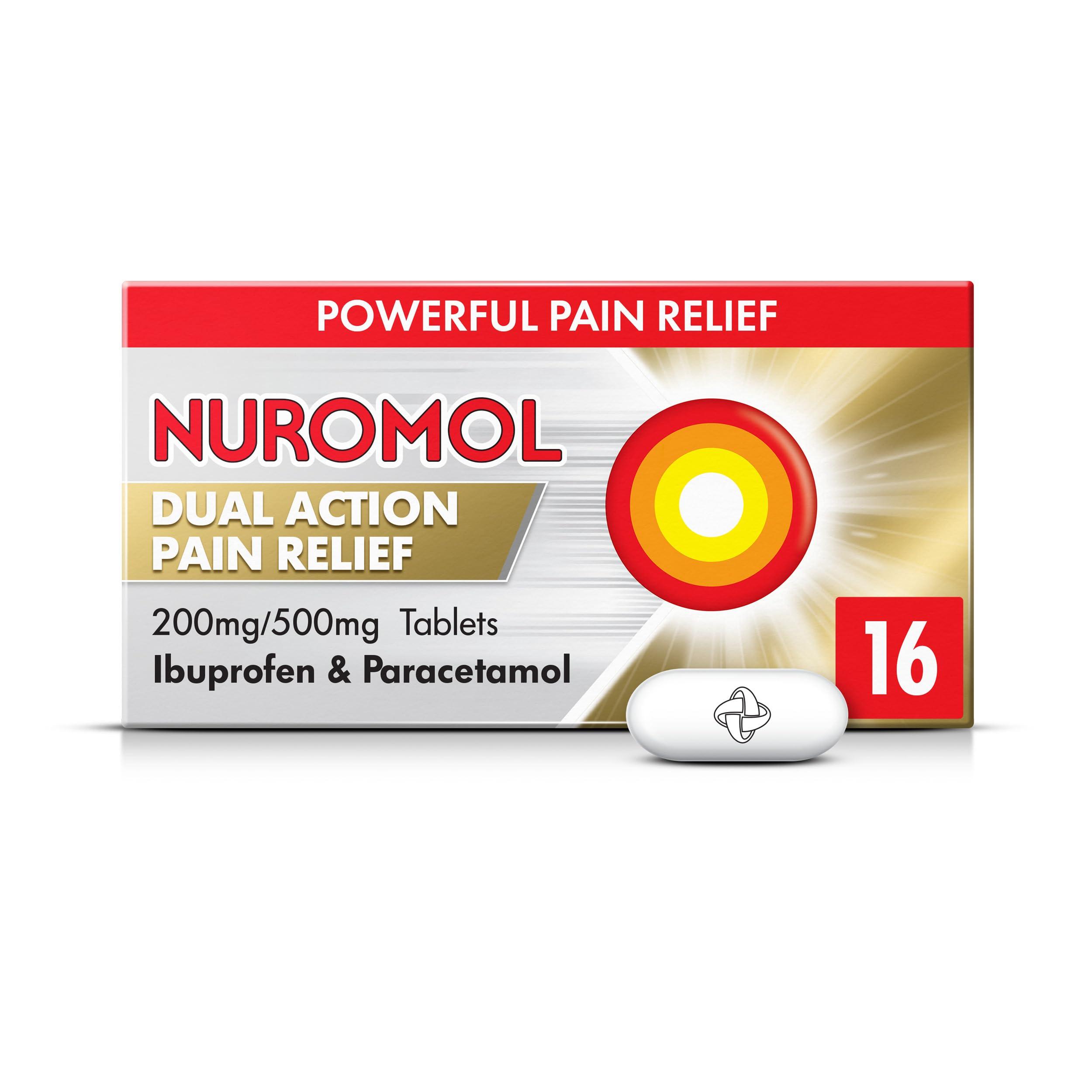 Nurofen Nuromol Dual Action Ibuprofen Paracetamol Tablets, 16 Count - Strong Painkillers for Joint, Period, Back Pain & Fever Relief