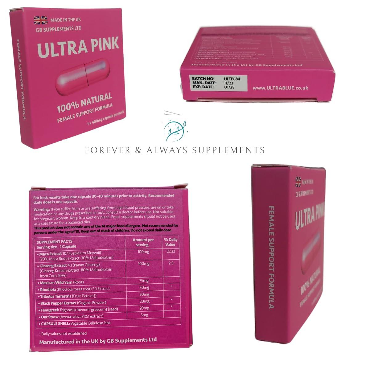 Forever & Always Supplements 3 x Ultra Pink 400mg Sex Tablets for Women Bundle! 100% Natural Female Libido, Sex Drive & Enhancement Supplement! Contains Maca, Ginseng