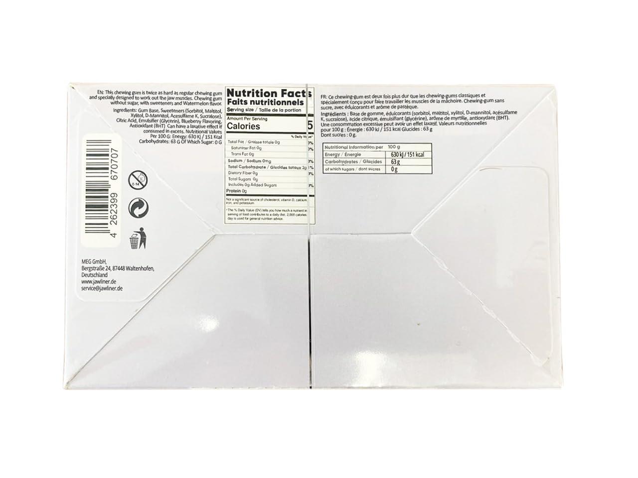 Jawliner JAWLINER Hard chewing Gum, Jawline gum - Sugar Free Blueberry Gum - Jaw Exerciser - mastic gum for Mewing - 2x Harder Than Regular Chewing Gum 330 Grams(120 strips)