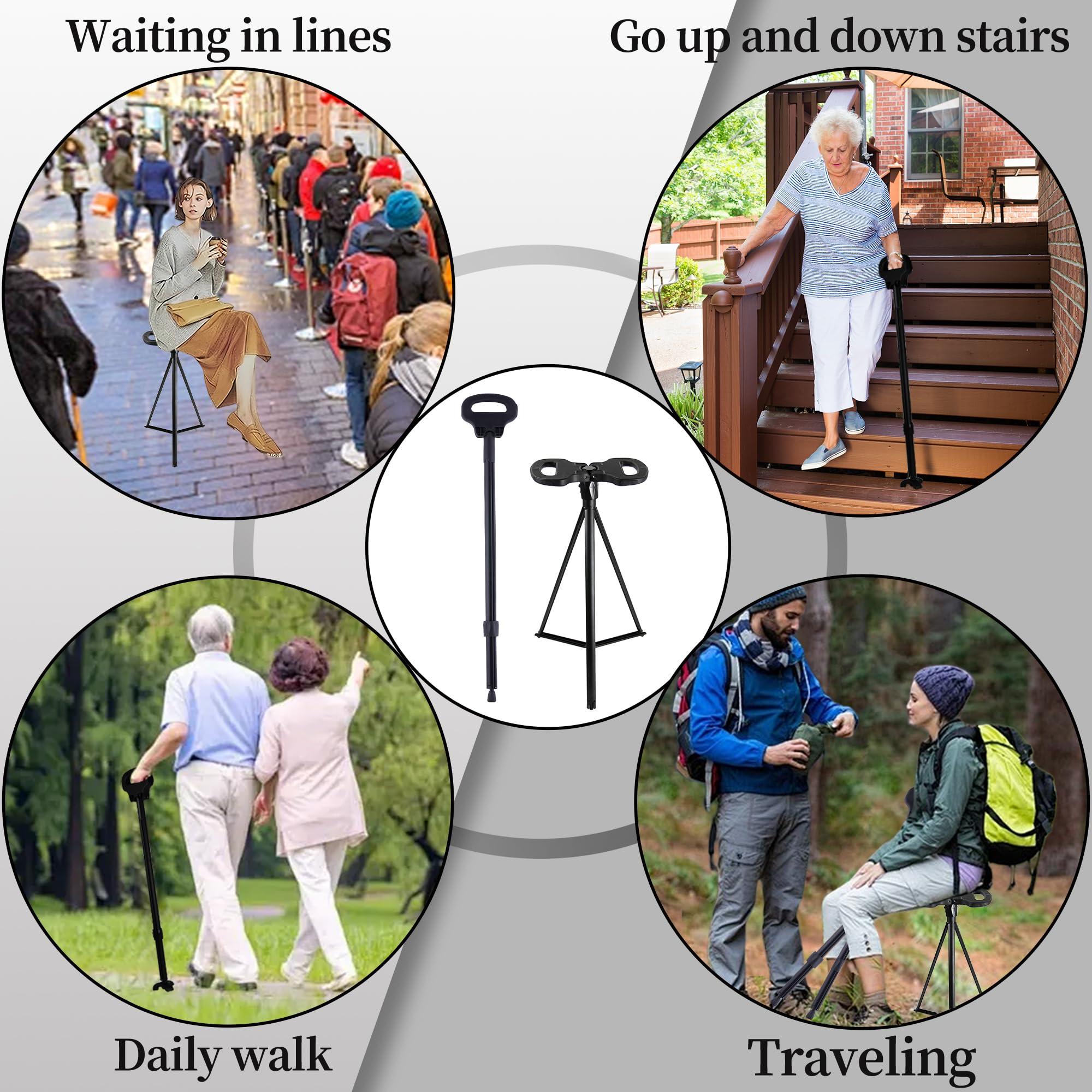 ALEVMOOM ALEVMOOM Walking Cane with Seat,Portable Folding Cane,Crutches Stool for Adults,Lightweight Retractable Stool for Elderly,Max Load 440lb,Outdoor Travel Rest Stool with a Carry Bag (Black)