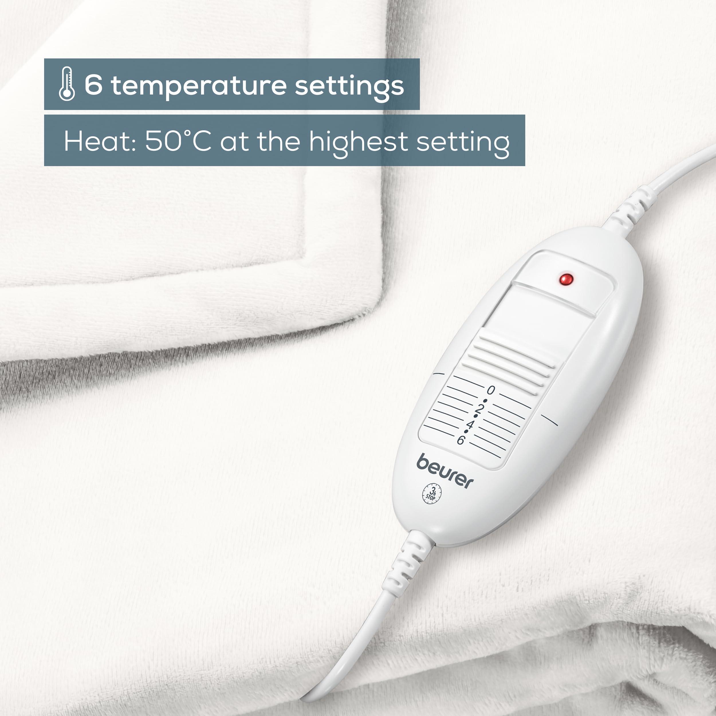 Beurer Beurer HD75UK Electric Throw - White | Breathable Heated Throw for Sofa and Bed | Heating Blanket with Ultra-Soft Fleece Fibres | Automatic Switch-Off | Machine-Washable | 180 x 130 cm