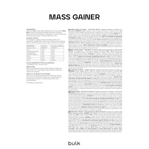 Bulk Bulk Mass Gainer, Protein Shake for Weight Gain, Chocolate Cookies, 1 kg, Packaging May Vary