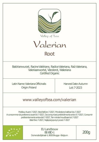 Valley of Tea Valerian Root Organic Herbal Tea - Calming And Relaxing - Good Night Rest - Valeriana Officinalis Roots 200g