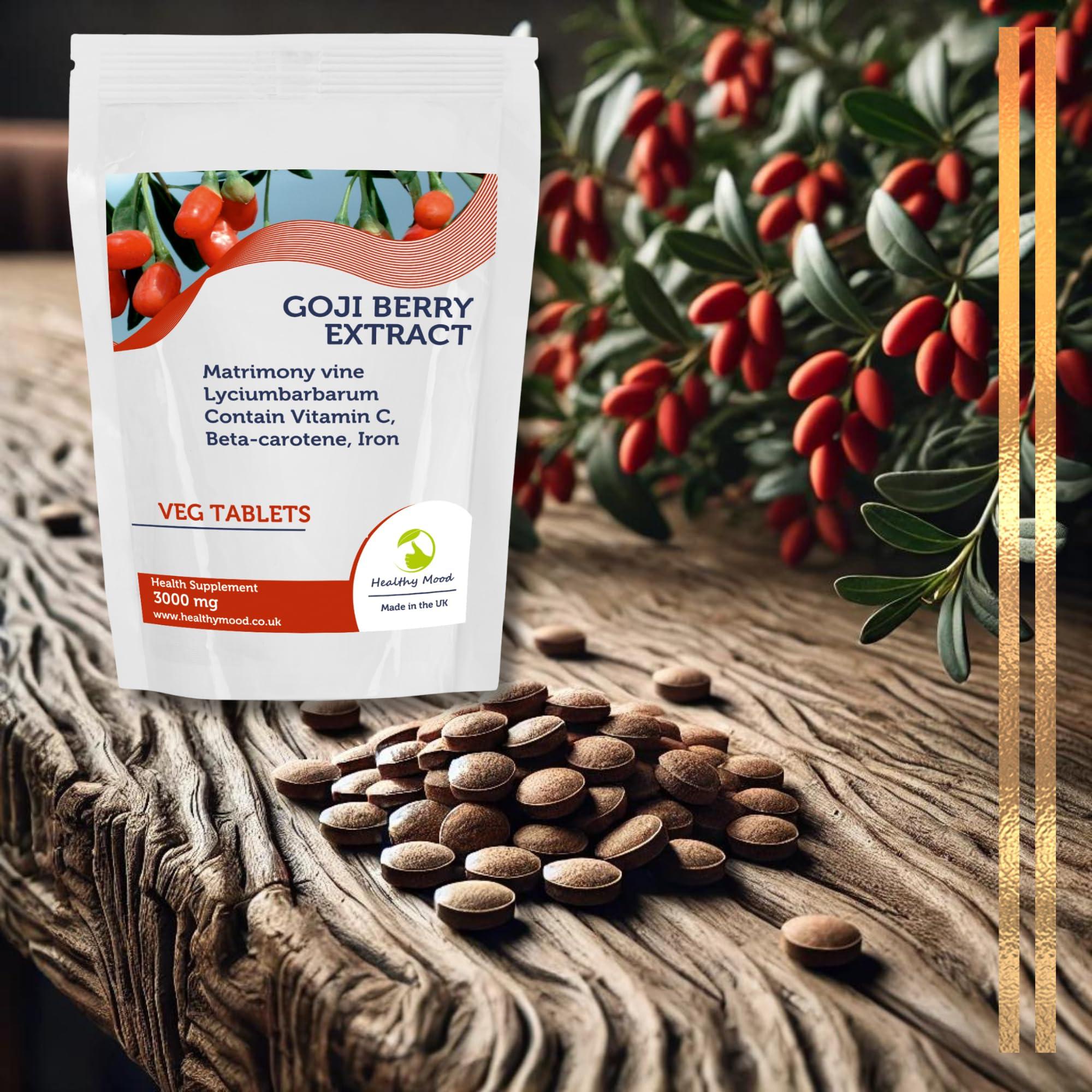 Healthy Mood Goji Berry 60 Tablets High Strength Antioxidant Supplement for Immune Support, Energy & Skin Health 100% Natural