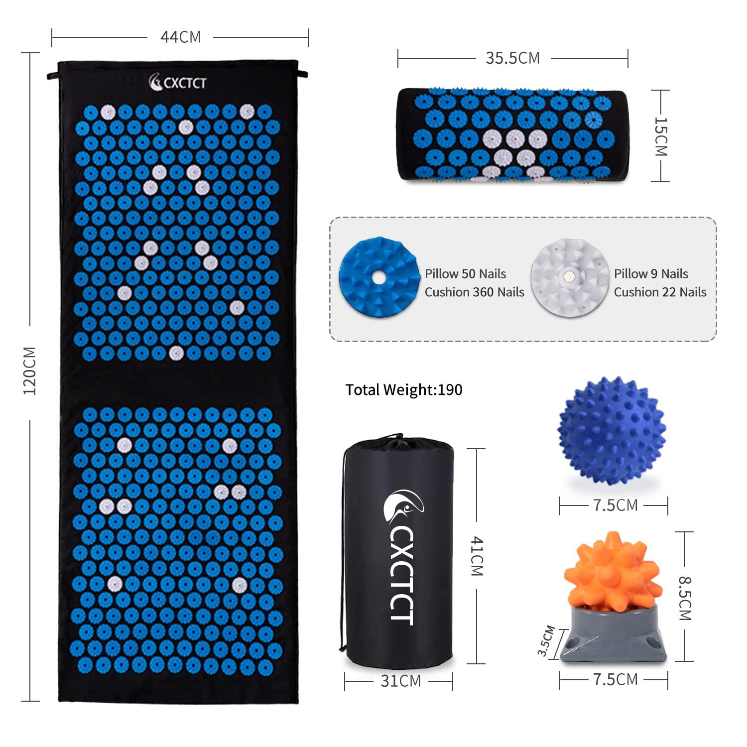 CXCTCT Extra Long Yoga Acupressure Mat Set,Massage Acupuncture Mat Large,Magnetic Mat Acupressure Bed of Nails Neck Back Pain Relief(Blue)