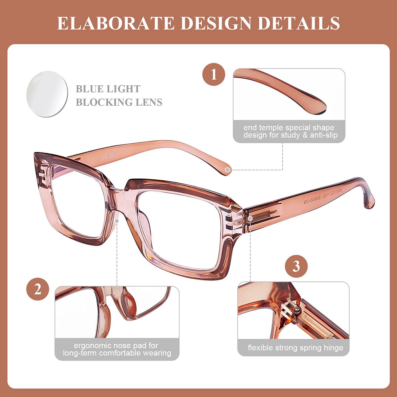 DOOViC DOOViC Reading Glasses 1.75 - Blue Light Blocking Computer Readers Glasses Oversize Frame for Women (Champagne,Rectangular)