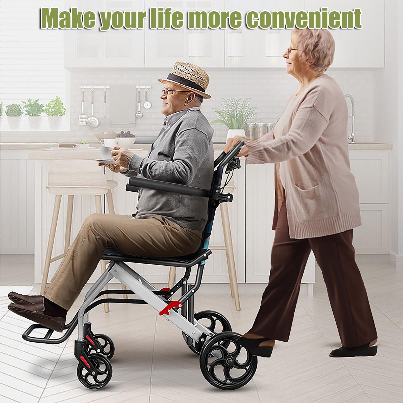 YFJBDKS YFJBDKS Ultra-Lightweight Adult Transport Wheelchair, Foldable Travel Wheelchair, with Spring Shock Absorption and Pull Rod Design for Easy Carrying, Weighing 18 Pounds,Yellow,Silver Frame