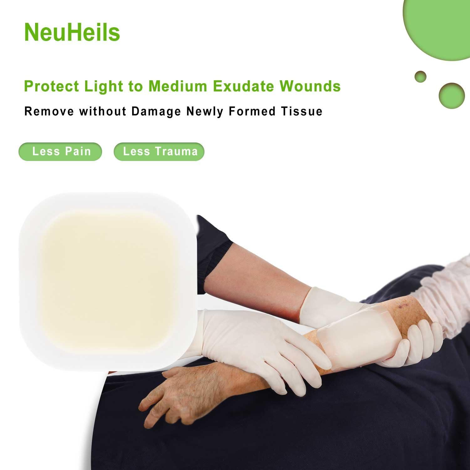 NEUHEILS Hydrocolloid Bandages Hydrocolloid Wound Dressing with Border 4''x4'' for Light to Medium Exudate Wounds, Bed Sore, Pressure Ulcer, Minor Burns, Abrasions, Cuts, Superficial Wound 10 Packs by NeuHeils