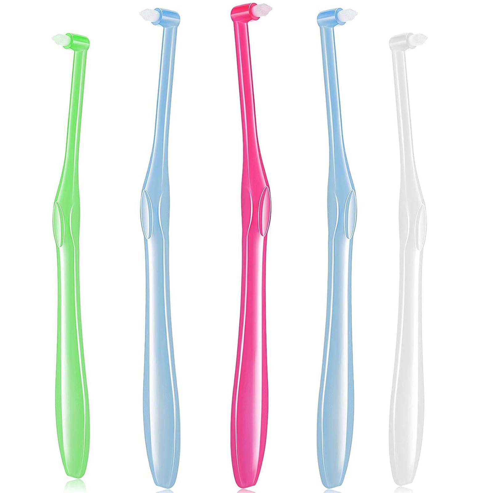 PSFYRN Single Tufted Toothbrush,Dental Brushes,5 Pcs End-tuft Tapered Toothbrush Orthodontic Toothbrushes,Braces Toothbrush and Interspace Toothbrush,for Detail Cleaning