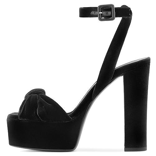 WOkismD WOkismD Platform Heels for Women Platform Sandals Womens Chunky Heel Open Toe Pumps Ankle Strap Bowknot slingback Block Heeled Sandals Wedding Party Dress Shoes,Black,34