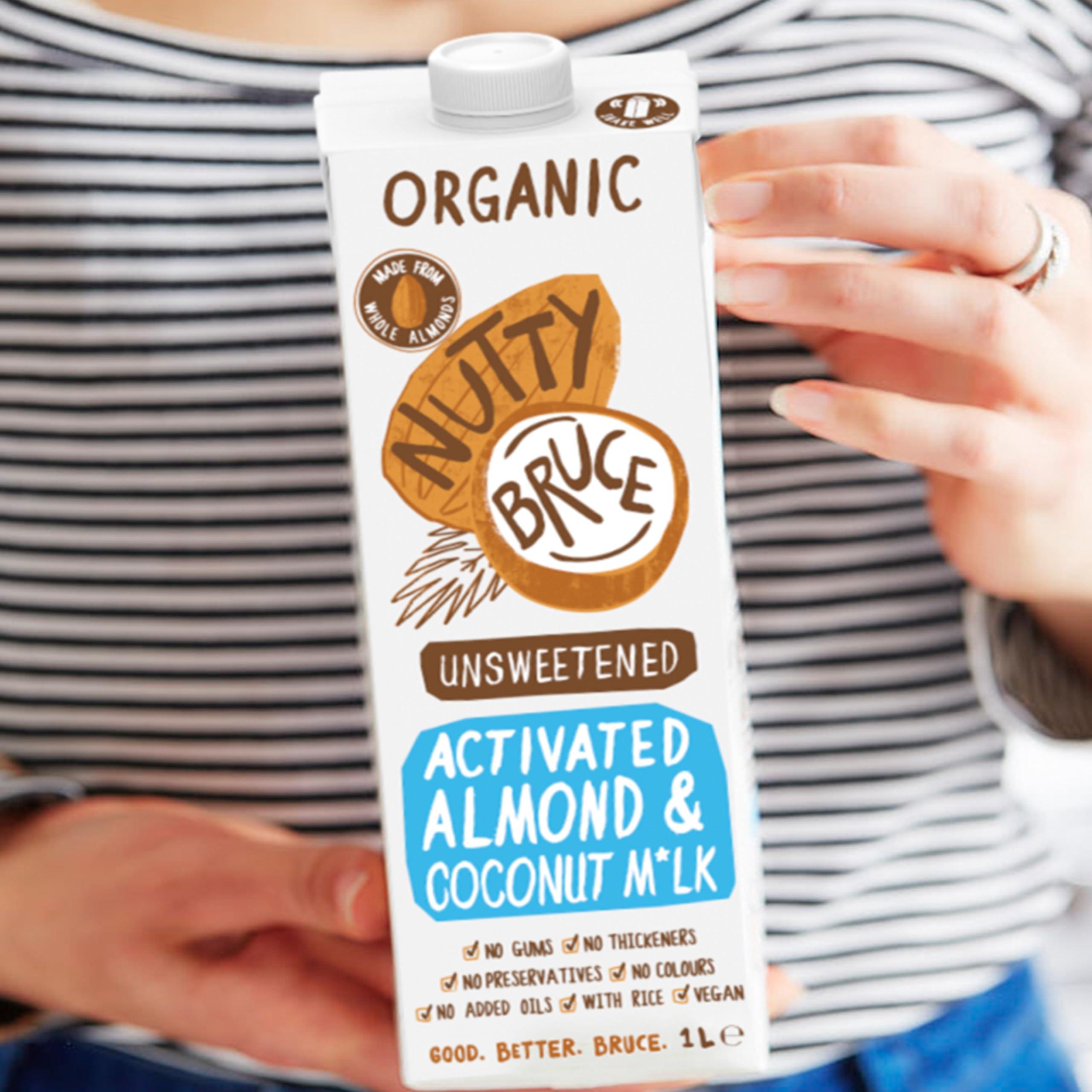 Nutty Bruce Nutty Bruce - Unsweetened Activated Almond & Coconut Milk - Certified Organic & Vegan Alternative Milk, No Preservatives or Added Oils, Lactose Free, Dairy Free, Soy Free - 6 pack x 1L