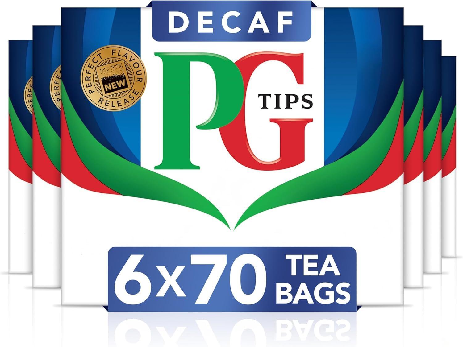 PG Tips PG Tips Decaf | Black Tea Bags Bulk | Indulgent, Velvety & Rich Black Tea | Perfect Flavour Release | Decaffeinated | 6 Packs | 420 Plant Based Biodegradable Decaf Tea Bags