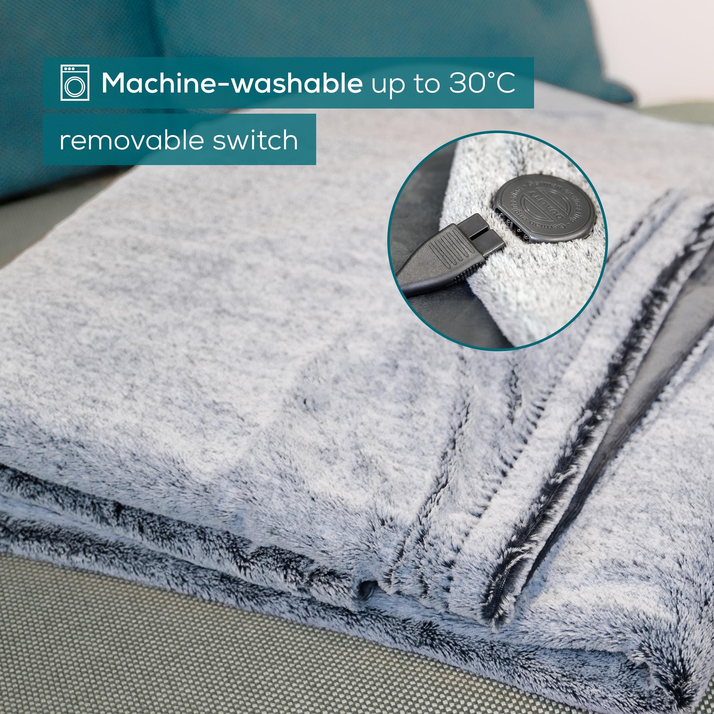 Beurer Beurer HD75 Nordic Grey Green Planet Electric Blanket, Heat Blanket Made from Recycled Material, Cuddly Soft, 6 Temperature Levels, Machine Washable, Automatic Shut-Off, 180 x 130 cm
