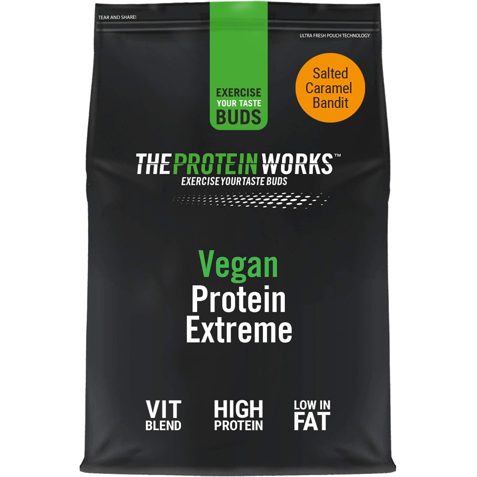 Protein Works Protein Works - Vegan Protein Extreme , Added Vitamin Blend , Vegan Protein Powder , Plant Based Protein Shake , 28 Servings , Salted Caramel Bandit , 1kg