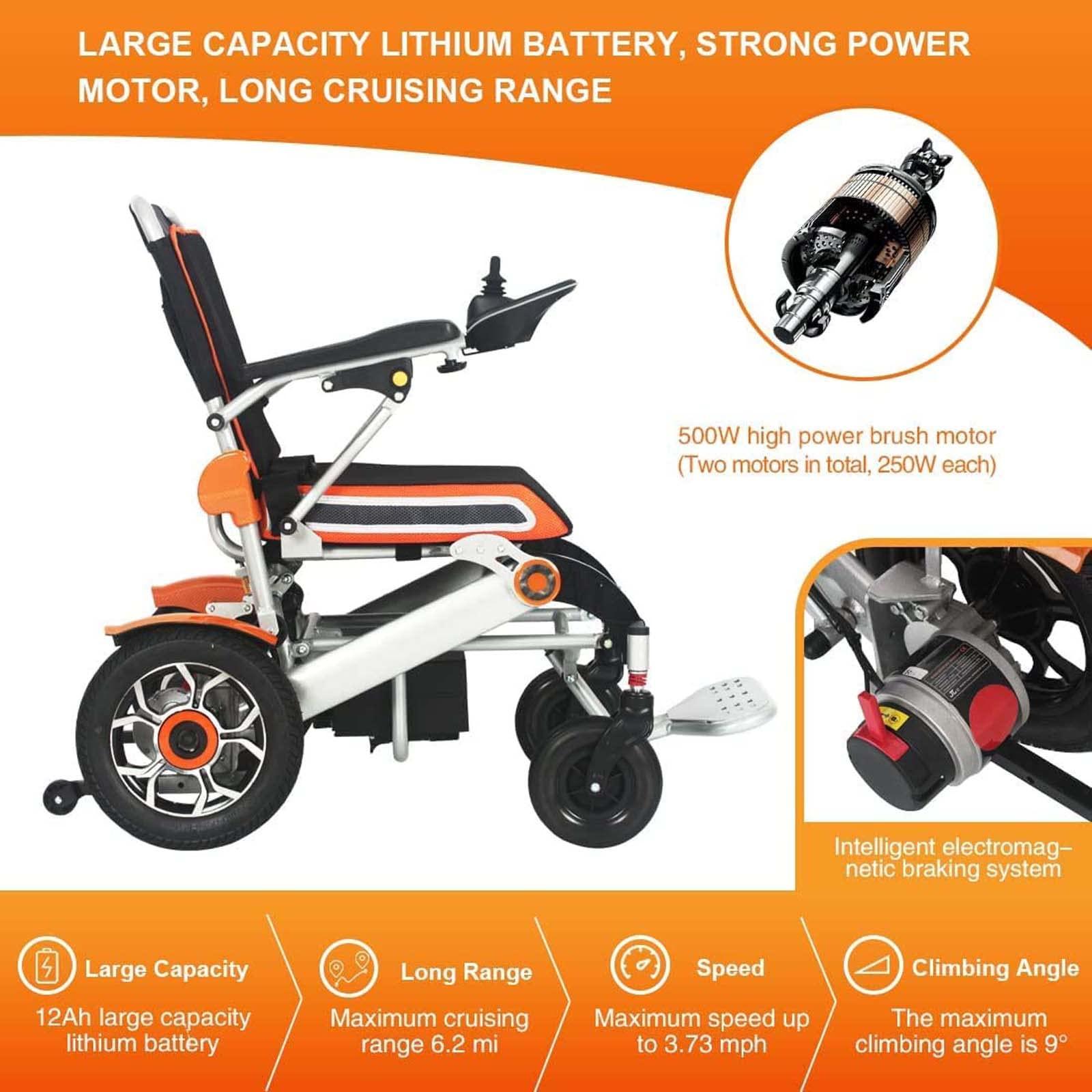 CUIOT Electric Wheelchair, 2023 New Lightweight Intelligent Foldable Electric Wheelchairs for Adults, Portable Folding Air Travel Safety Powered Wheelchair, Durable Powered Mobility Scooters,Orange