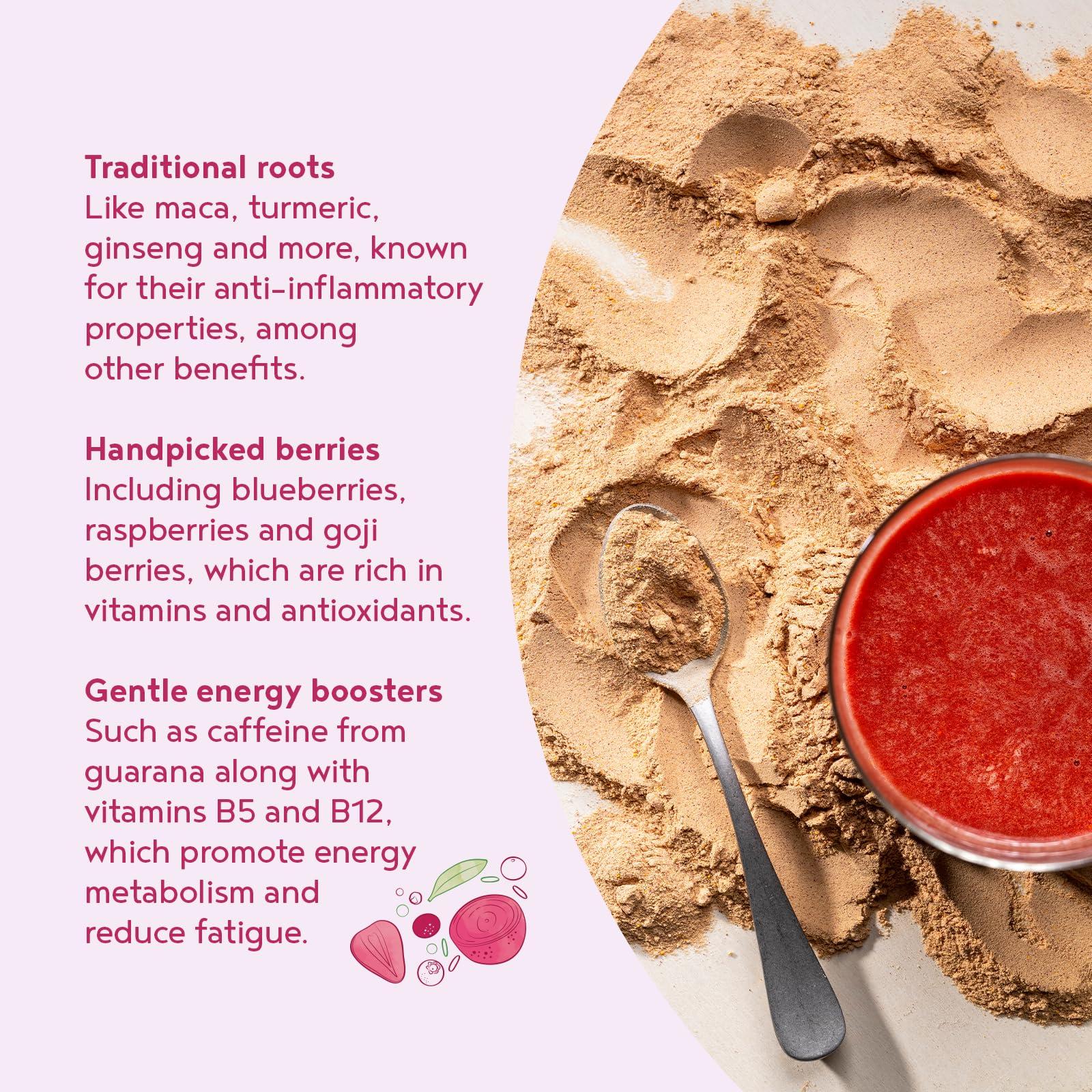 Alpha Foods Super Berry Energy Powder 600g | Vegan Superfood Blend | Smoothie Drink Mix for Shakes | Supports Energy, Immunity & Metabolism | with Acai, Goji, Maca, Turmeric, Guarana & Vitamin B12 | Alpha Foods