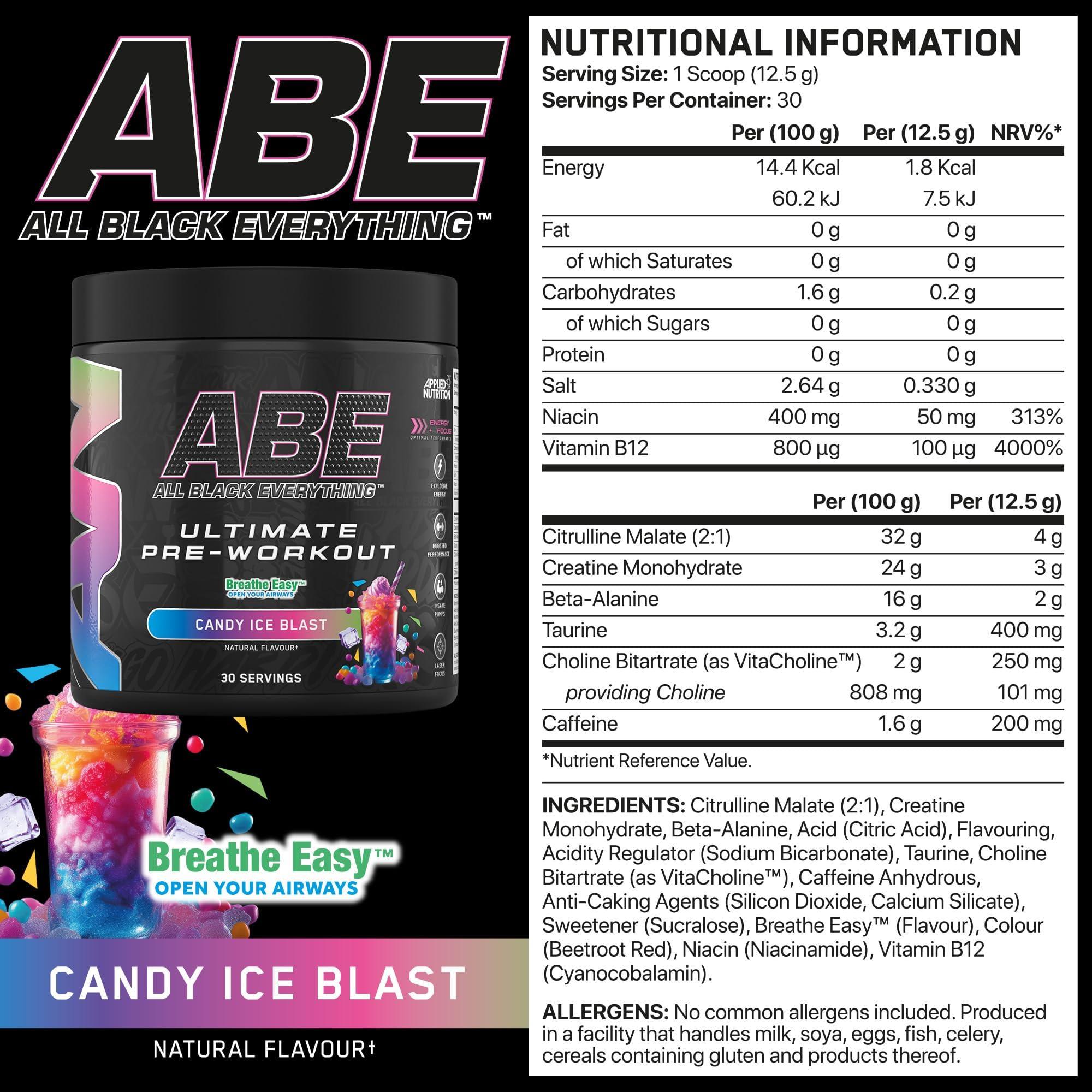 Applied Nutrition Applied Nutrition Bundle ABE Pre Workout 375g + ABE Black Shaker | All Black Everything Pre Workout Powder, Energy Drink, Physical Performance, Creatine, Beta Alanine, Caffeine (Candy Ice Blast)