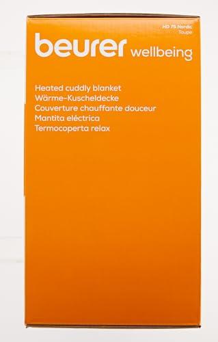 Beurer Beurer HD 75 Nordic Electric Blanket, Cuddly Heat Blanket in Fur Look, 6 Temperature Levels, Machine Washable, with Automatic Shut-Off, Beige/Brown, 180 x 130 cm