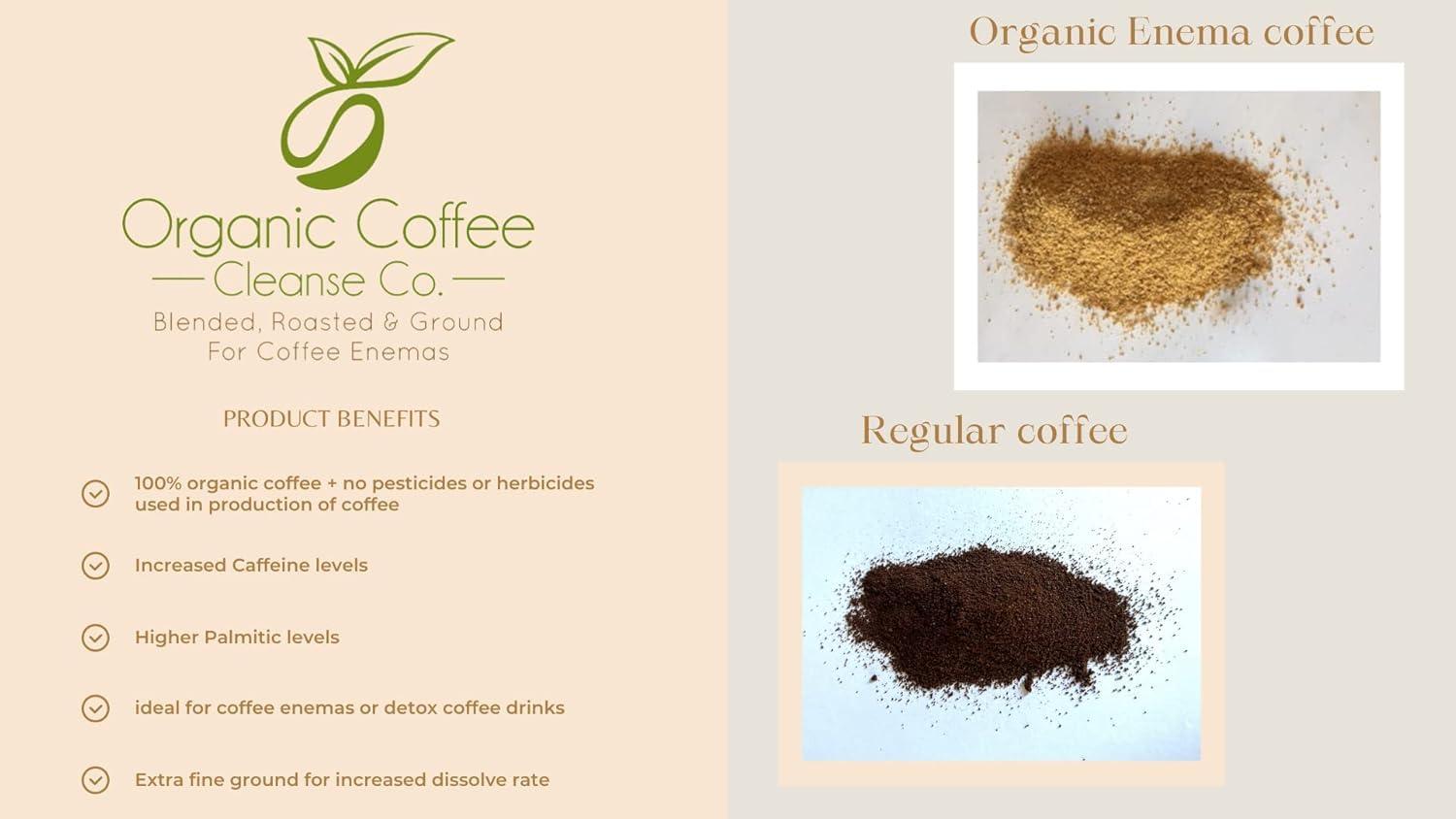 Organic Coffee Cleanse Co. Ground Enema Coffee 2kg - 2 x 1kg Bundle - For Coffee Enemas - Organic Coffee Cleanse Co - 100% Robusta & 100% Organic - Ultra Light Gold Roast - Fine Grind