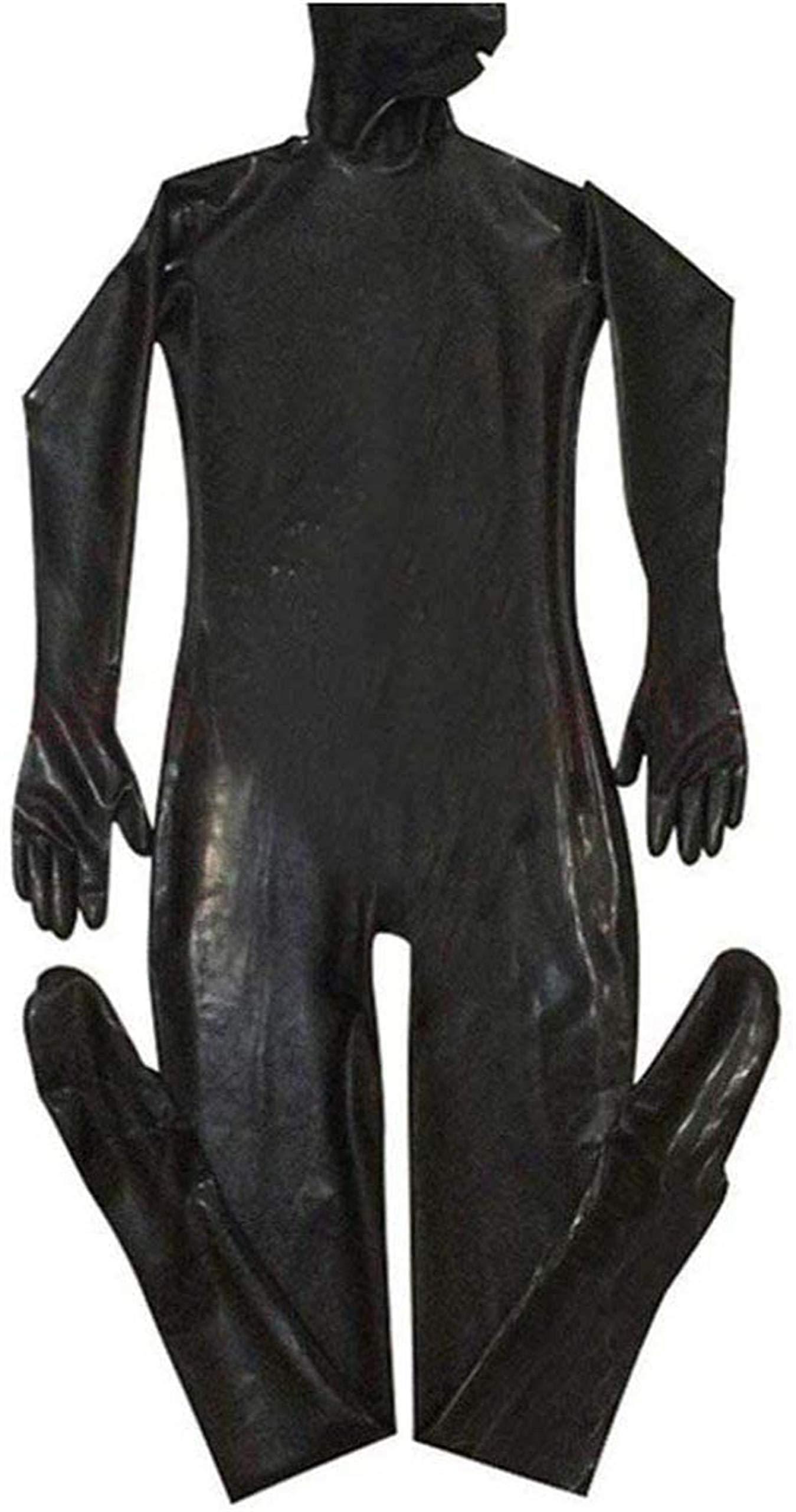 BERMEL BERMEL Men Bodysuit Shiny Patent Black Leather cat Suit Full Body Sexy Latex Tight Zipper Jumpsuit Rubber Clothing (M)