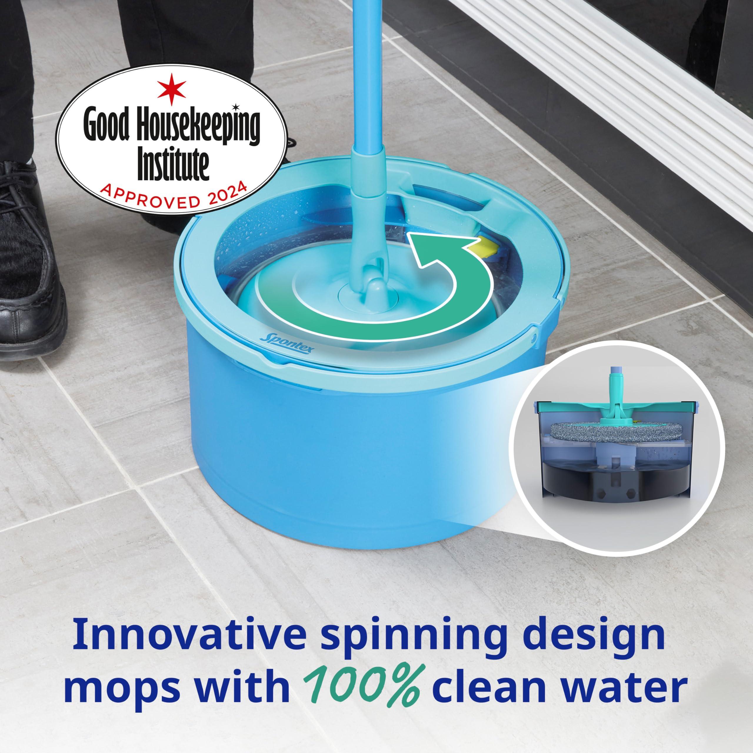 Spontex Spontex Aqua Revolution System X\'tra Floor Mop and Bucket Set with Free Refill | Cleans Laminate, Wood & Tile Flooring | Flat Spin Mop with Microfibre Mop Head Refills, packaging may vary