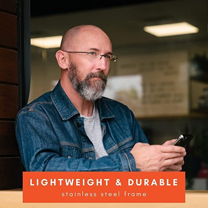 MicroVision Optical Microvision Executive Rimless Reading Glasses With Compact Case For Women and Men, Slim, Lightweight Portable Design, Red, 46 mm