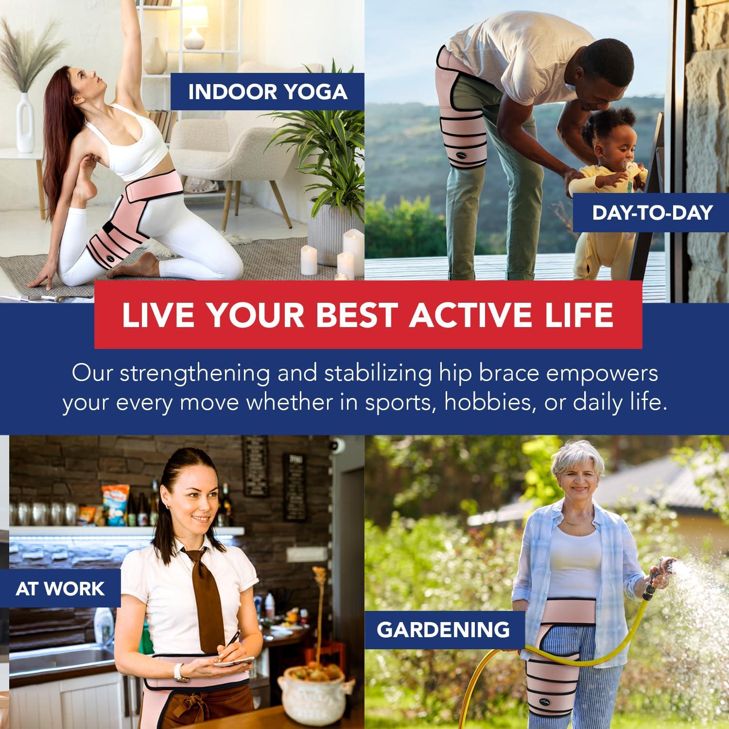 Dr. Arthritis Dr. Arthritis Doctor Developed Strengthening & Stabilizing Hip Brace for Men & Women- Hip Brace for Sciatica Pain Relief - Compression Wrap- Hip Support Brace - With Handbook (L/XL, Pink)