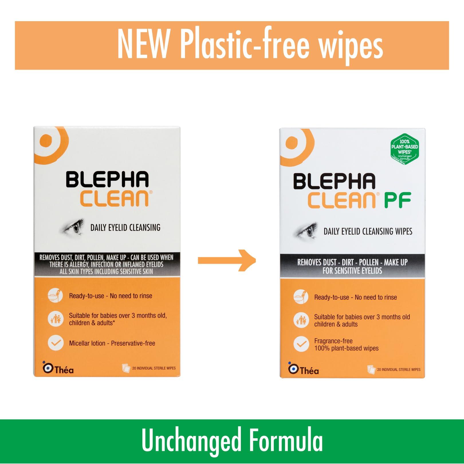 Blephaclean 60 x Blephaclean PF Daily Eyelid Wipes - Gentle Cleansing for the eyelids and skin around the eyes | Suitable for Babies (over 3 months old) children & adults | 20 Sterile Plastic-Free Wipes x 3 packs
