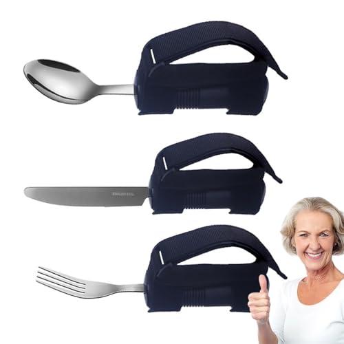Generic Adaptive Utensils, 3X Elderly Adaptive Eating Utensils for Hand Tremors, Stainless Steel Spoon Fork Set, Adaptive Eating Flatware for Muscle Weakness, Disability