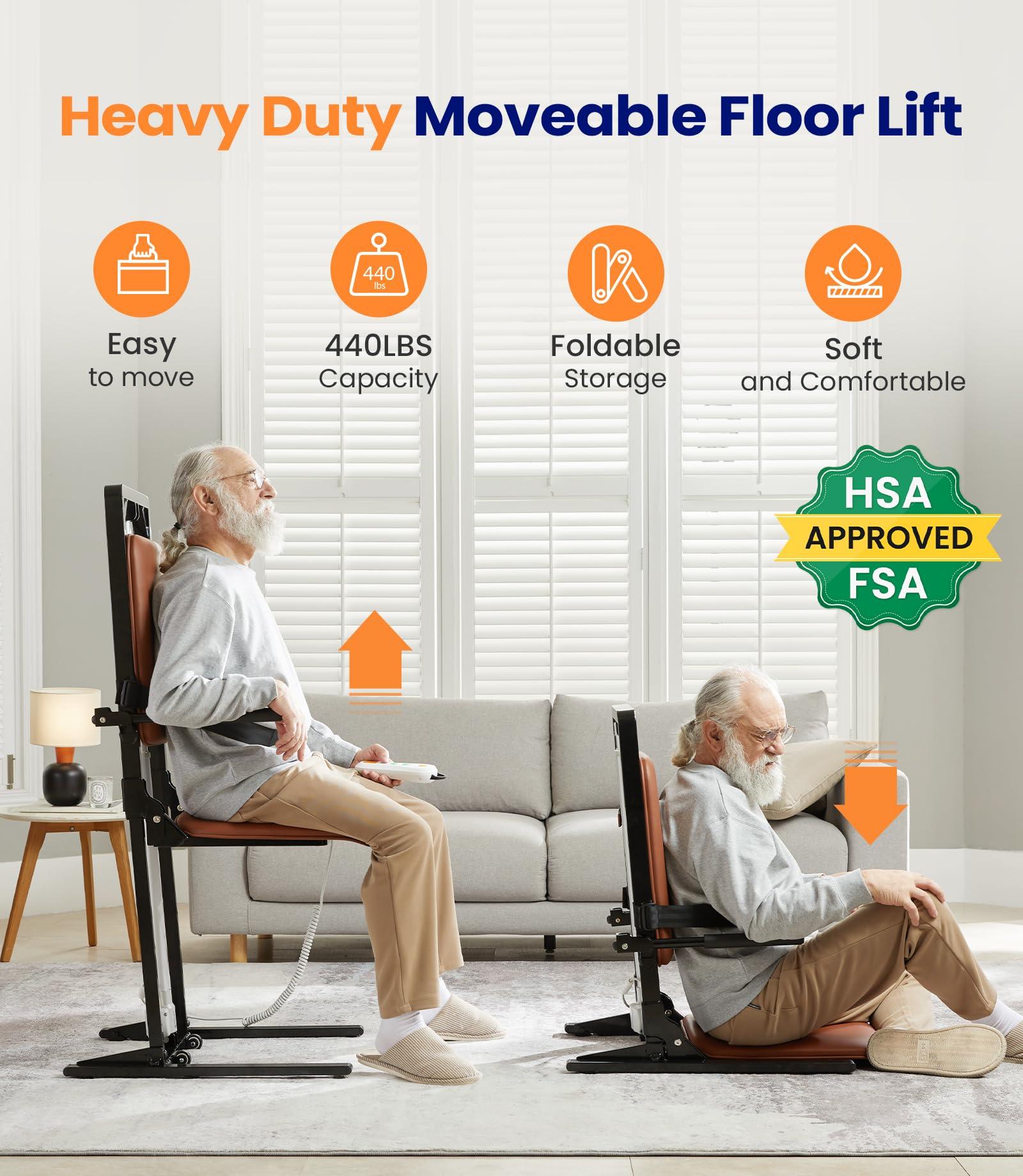 MAIDeSITe MAIDeSITe Electric Floor Lift Chair, Lift Elderly from Floor, Foldable, Orange, Modern Style, 440 LBS Weight Limit, FSA HSA Eligible, AX05