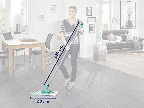Leifheit Leifheit Profi XL Micro Fibre Mop, Deluxe 42 cm Large Flat Mop Head, Floor Mop with Universal Joint for Easy Steering, Turquoise