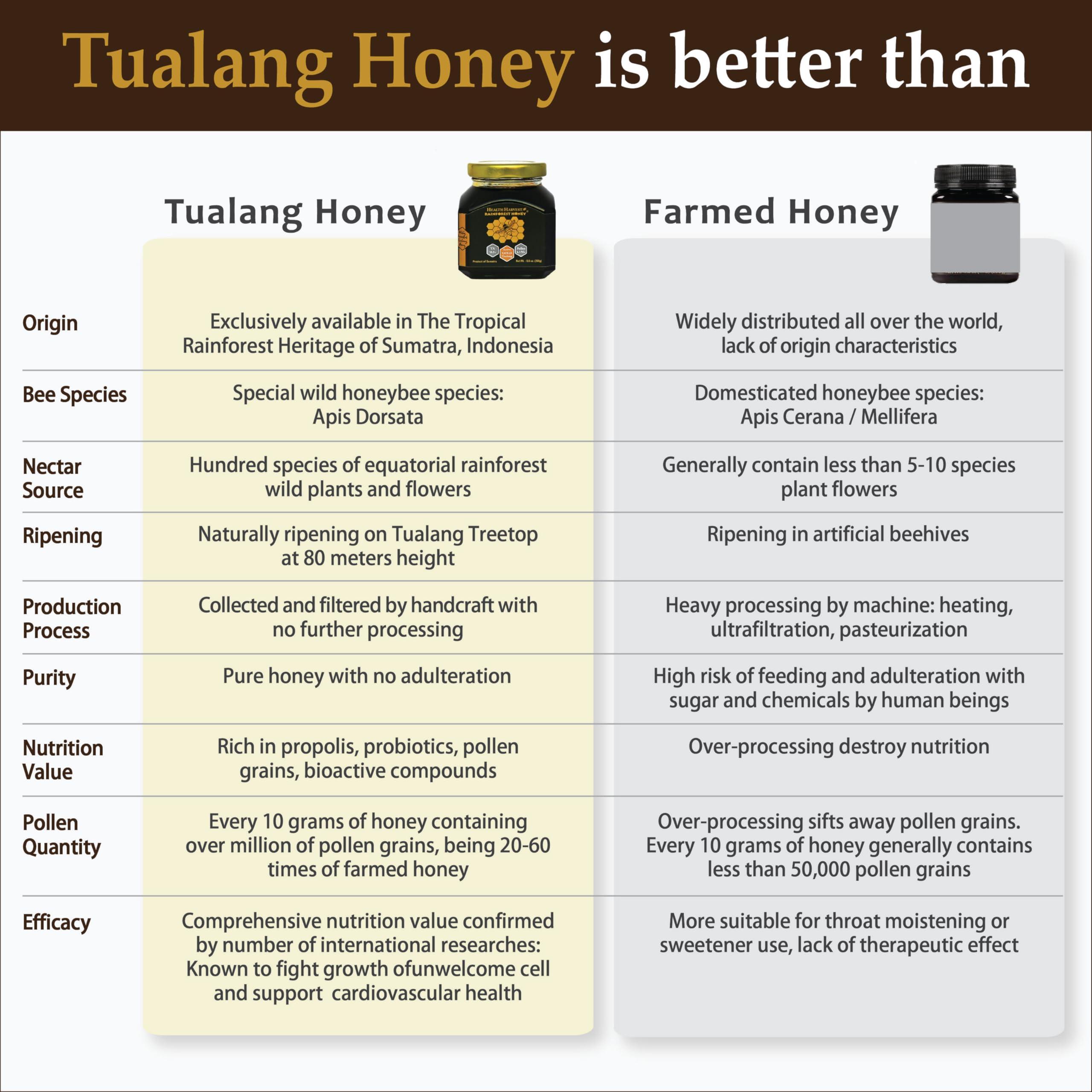 Health Harvest Premium Tualang Gold Honey 50g (TA 10.5+, Pollen Count 6.5M+, Pollen Variety 200+) Supreme Choice for Rehabilitation, Wild-ripening on 250ft Treetop, Raw, Unpasteurised, Unfiltered