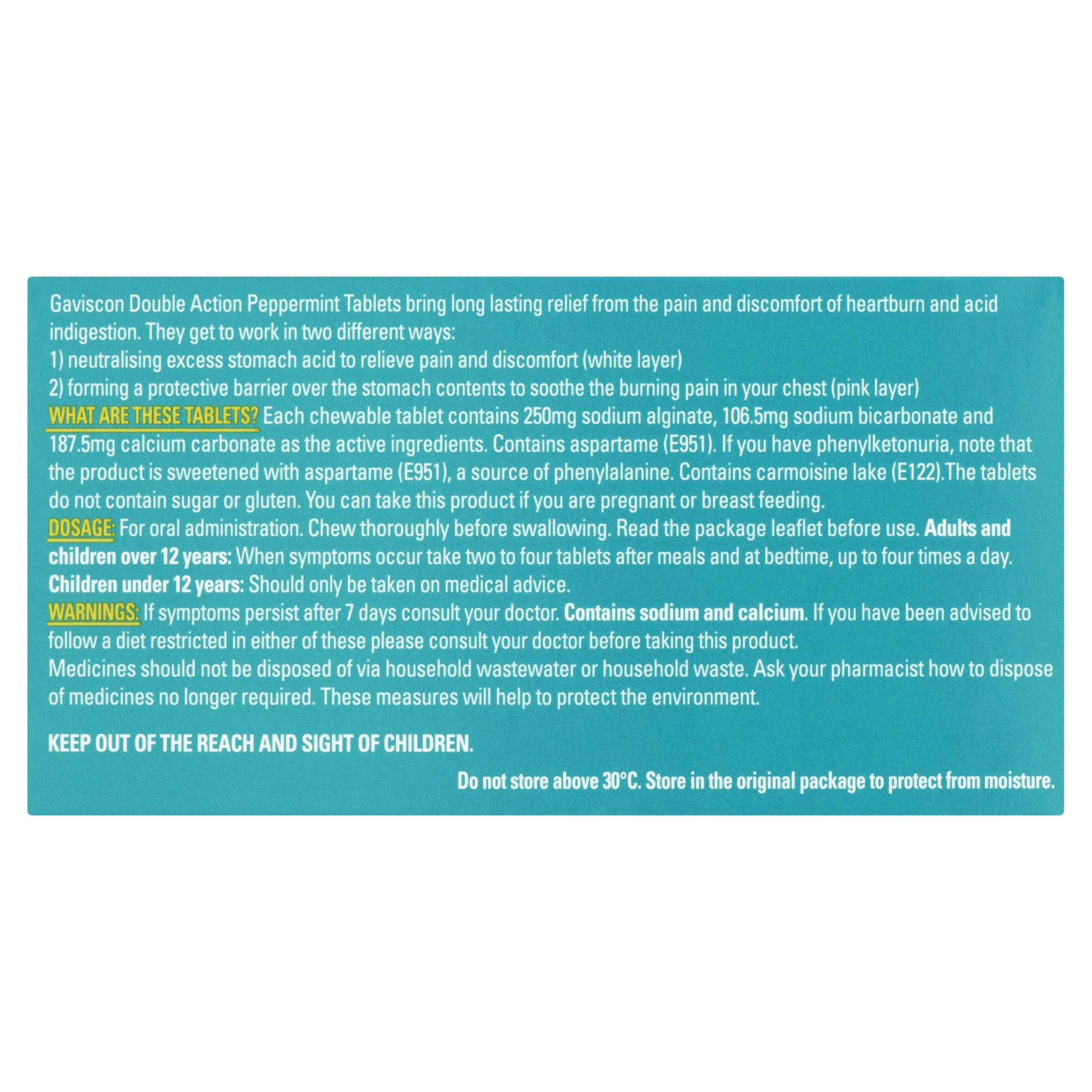 Gaviscon Gaviscon Double Action Tablets Heartburn Indigestion Mint 8 pack