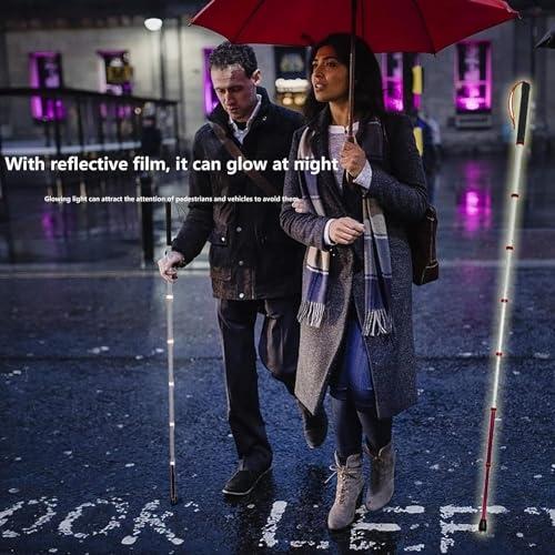 SEIBES Folding Blind Cane, 8 Sections Titanium Alloy Blind Cane Telescopic Outdoor Walking Stick with Reflective Walk Cane for the Blind and Vision Impaired(139.5cm/55in)