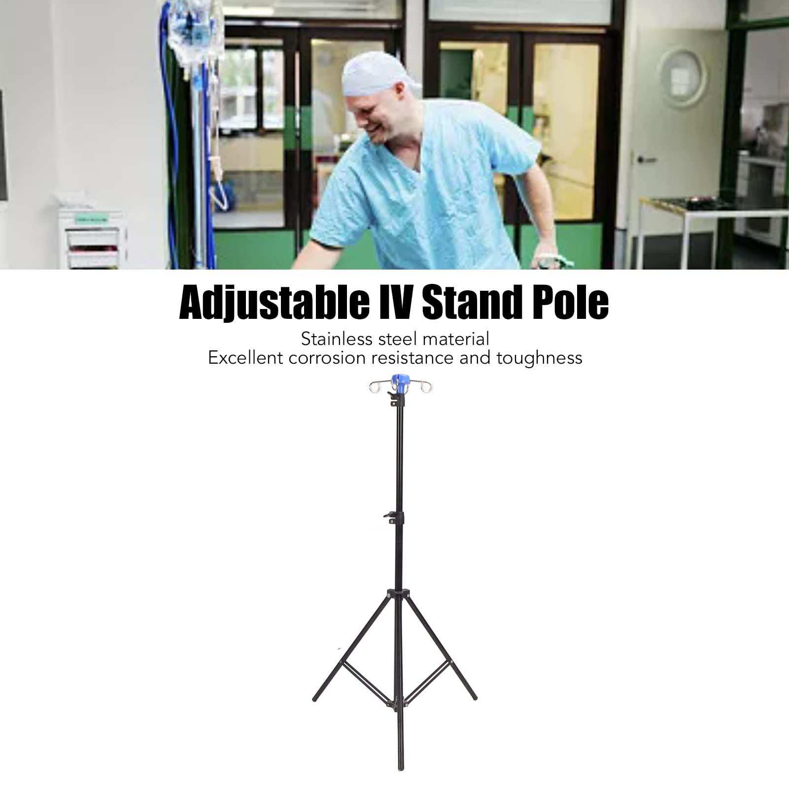 gernie IV Pole, Adjustable Height IV Stand Pole with 4 Hooks Stainless Steel Portable Medical IV Fluid Bag Stand Floor Stand, IV Drip Stand Infusion Holder for Hospitals, Clinics