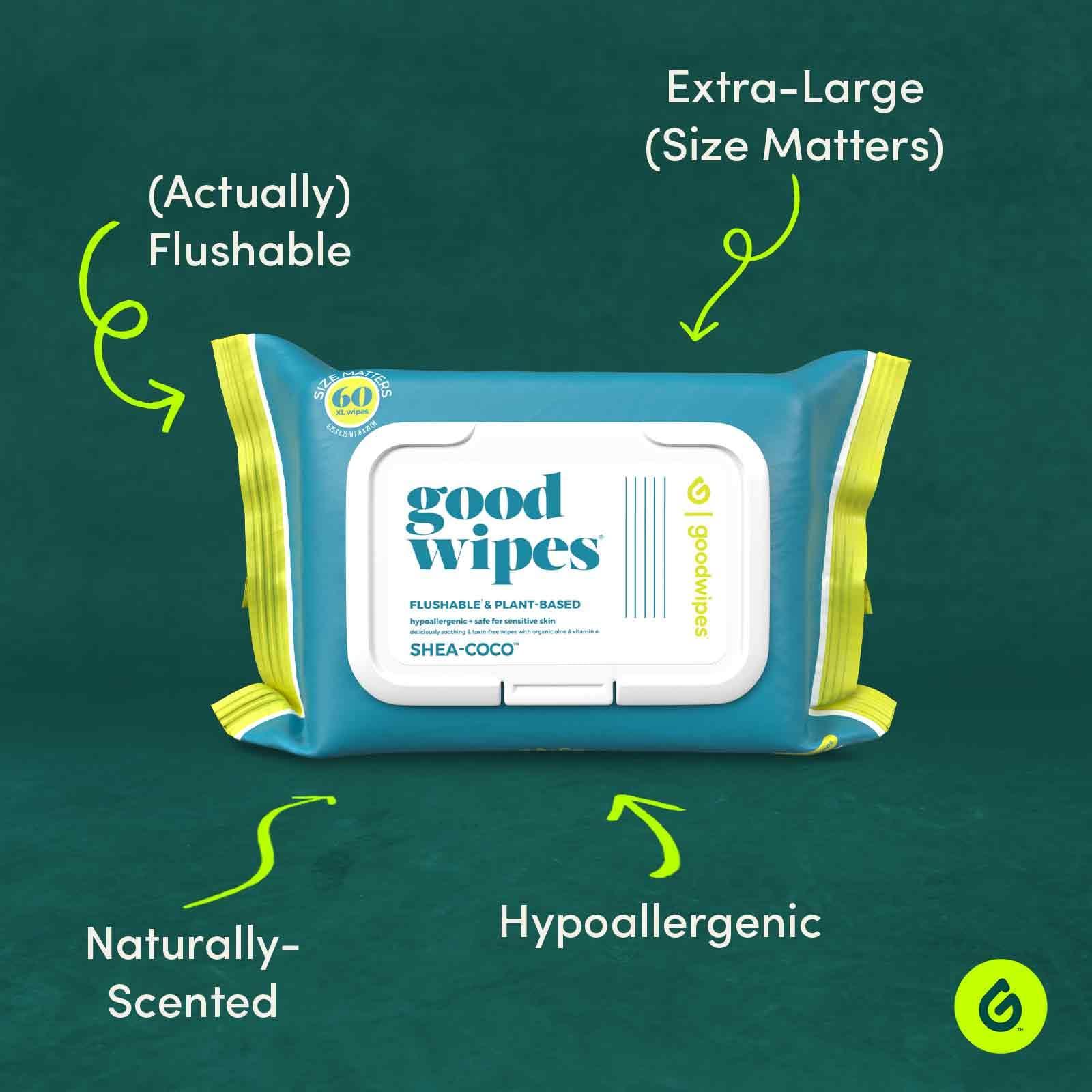 goodwipes Goodwipes Flushable & Biodegradable Wipes with Botanicals, Dispenser for At-Home Use Safe, Shea-Coco with Aloe, Septic and Sewer Safe (4 Variety Scent Pack)